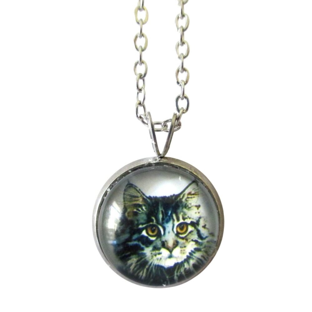 New Tabby Cat Pendant Necklace 18" Stainless Chain Cat Kitty Lover Person Gift